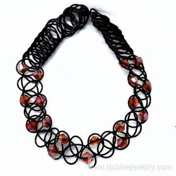 Glass Bead Plastic Weave Stretch Tattoo Choker Necklace